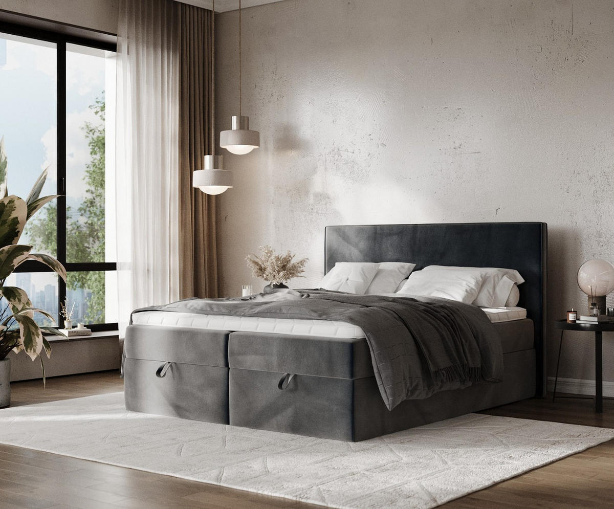 BOXBETT Velma 180/200 cm Anthrazit im Paros Stoff - Anthrazit/Schwarz, Holz/Holzwerkstoff (180/200cm) - AltaBeds