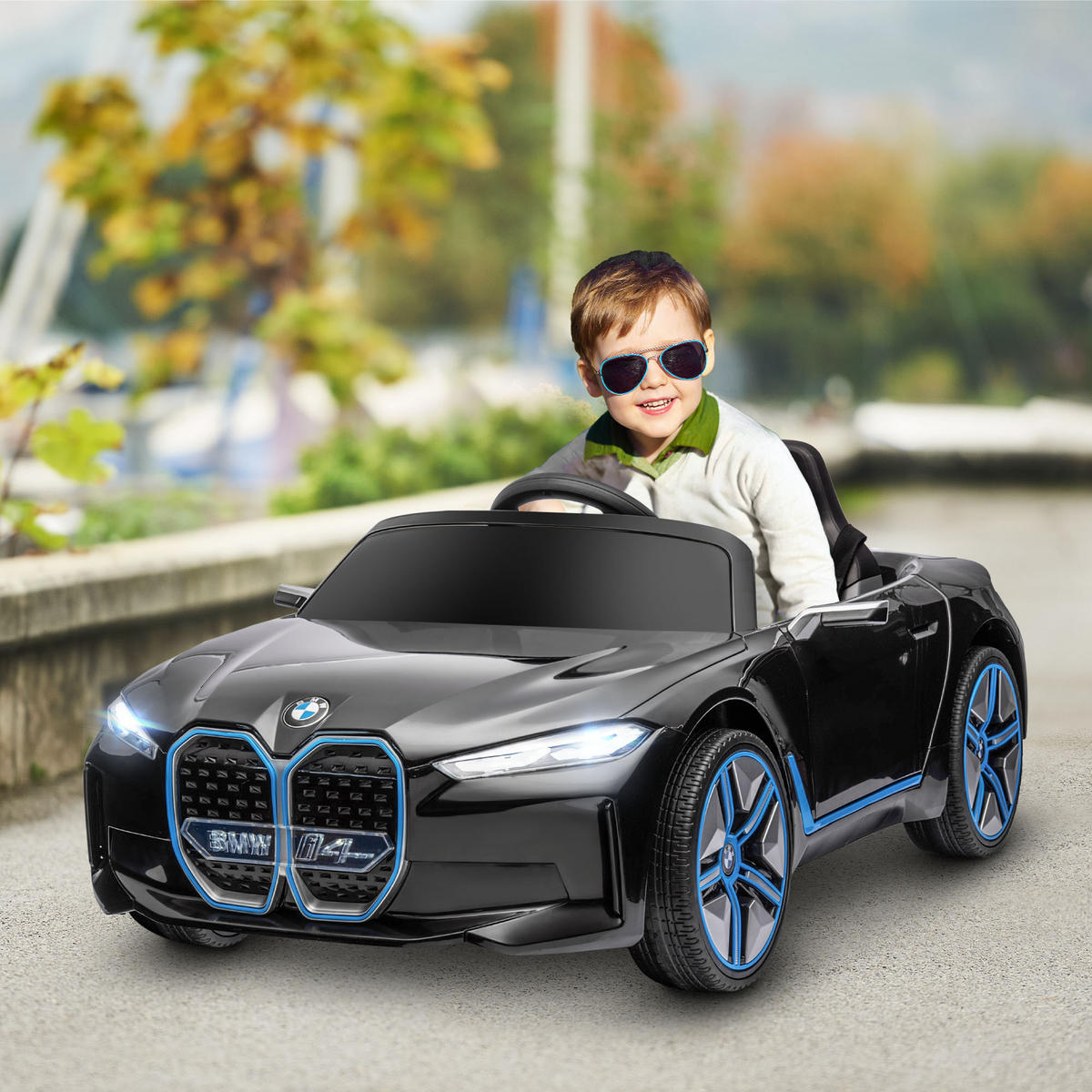 KINDER Elektroauto Elektrofahrzeuge mit Fernbedienung, MP3-Player, 3-5 km/h - Schwarz, Metall (115/67/45cm) - HOMCOM