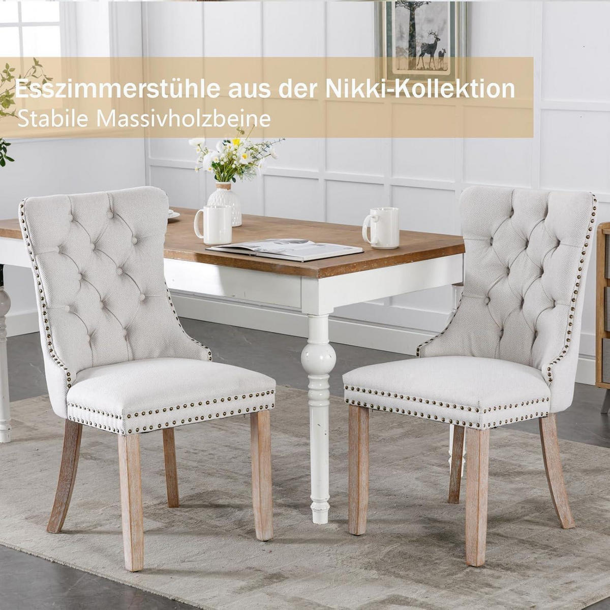 ESSZIMMERSTÜHLE 4er Set Leinenstoff Beige - Creme, Textil (44.5/97.5/54.6cm)