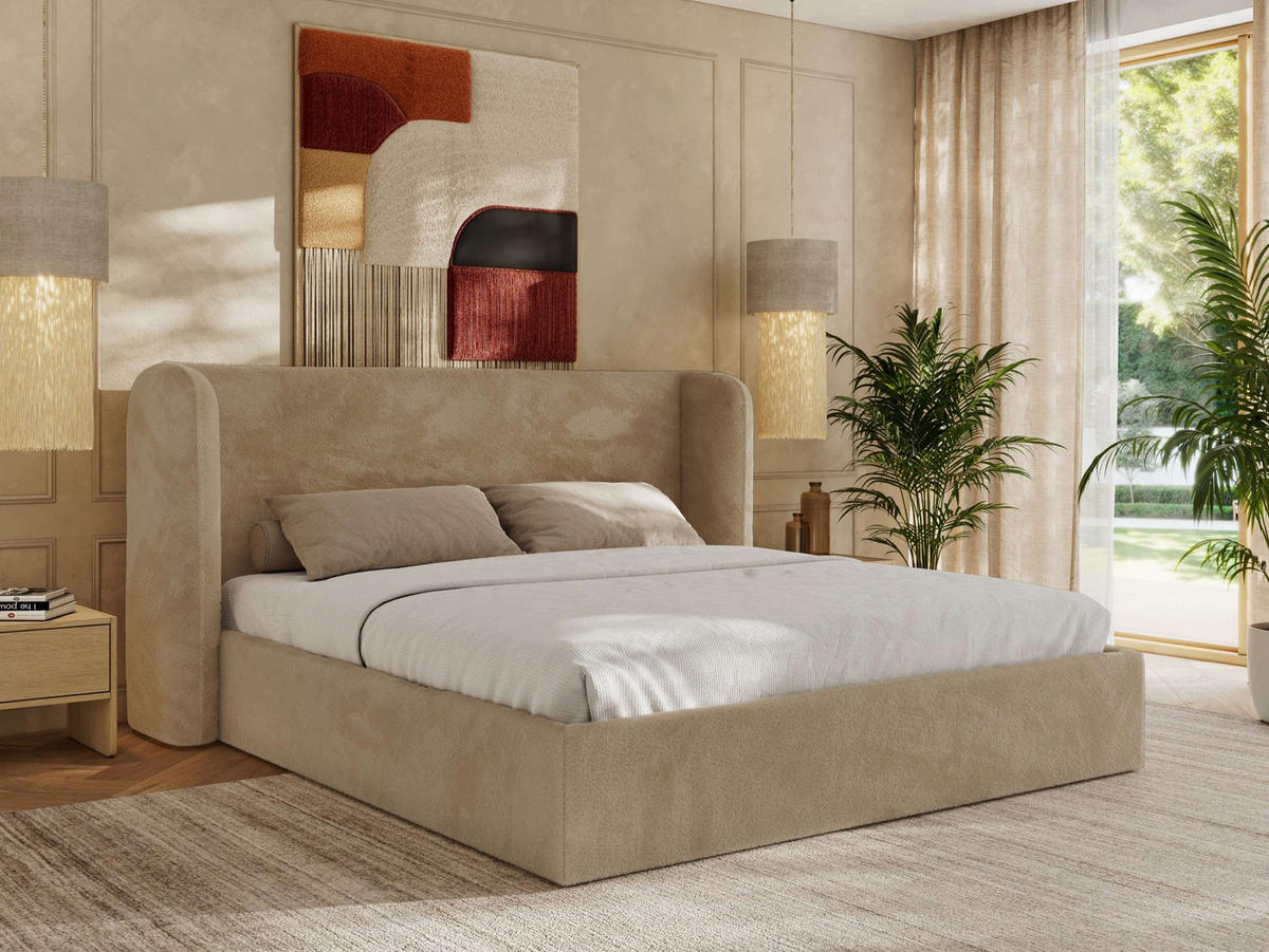 POLSTERBETT EMORA CLASSIC 140/200 - Beige Plüsch - Multipocket-Matratze - Beige, Textil (140/200cm) - MKS