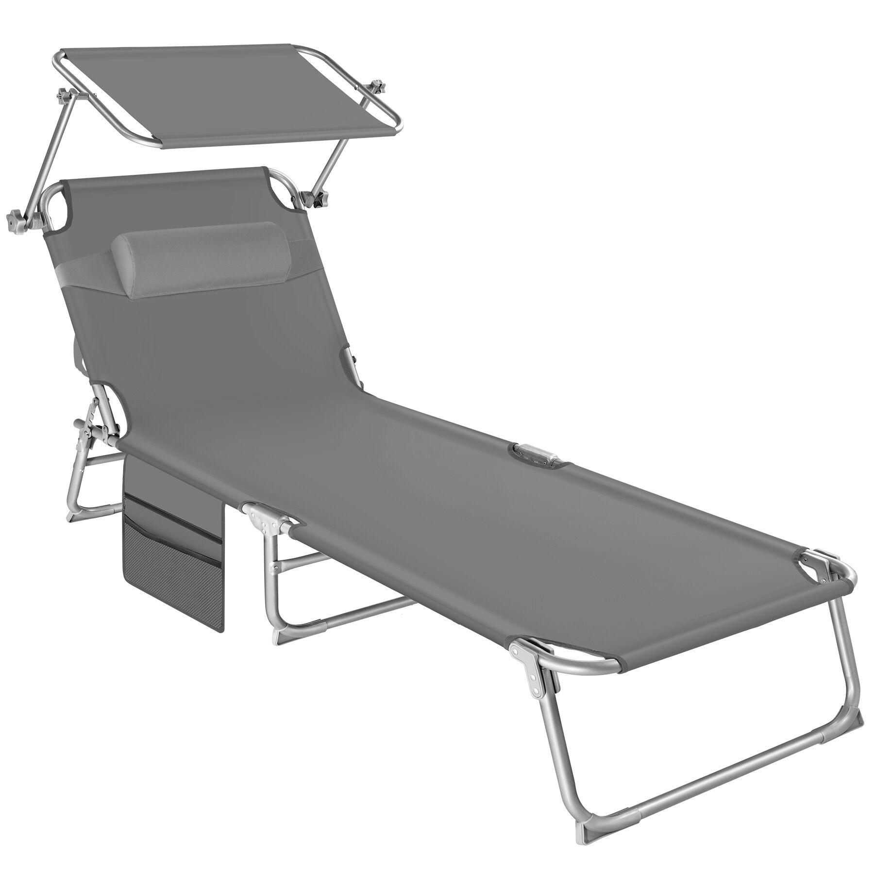 SONNENLIEGE Chloé, 190 x 68 x 28 cm, mit Seitentasche, grau - Grau, Kunststoff (68/111/161cm) - tectake