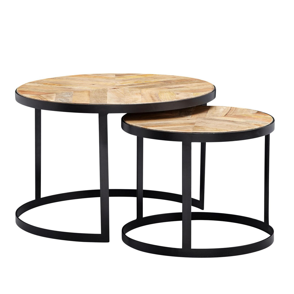 COUCHTISCH 2er Set Massivholz Metall Platzsparend Handgefertigt ESINO, Beige 60x60x40 cm - Beige/Schwarz, Holz/Metall (60/60/40cm) - KADIMA DESIGN