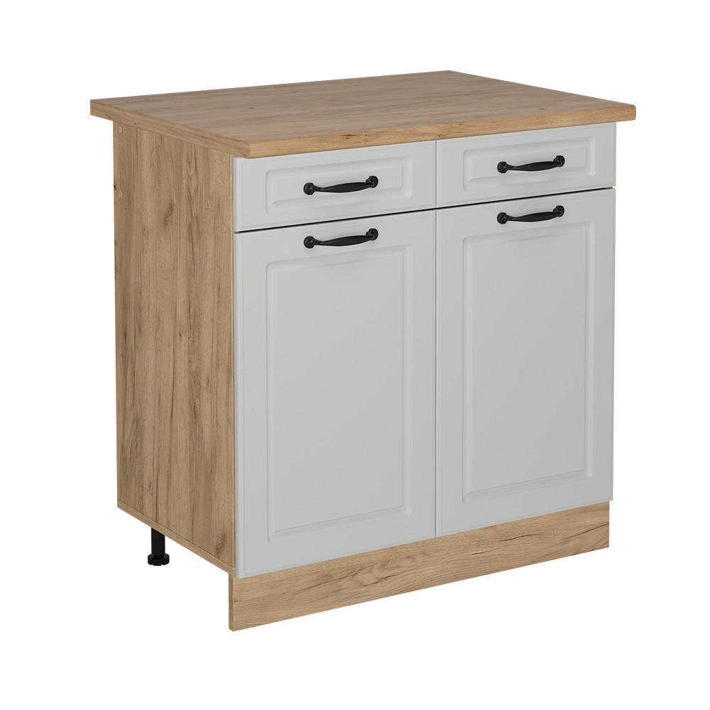 KÜCHENUNTERSCHRANK R-Line Weiß Landhaus 80 cm , AP Eiche - Honigeiche/Eiche Wotan, Holzwerkstoff (80/81.6/60cm) - Vicco