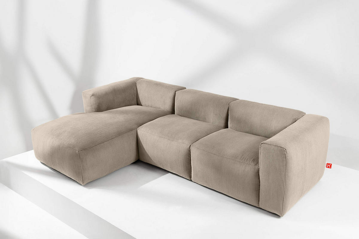ECKMODULSOFA-LINKS BUFFO mit extrem weicher und bequemer Sitzfläche, Kordstoff, beige - Beige, Textil (297/180cm) - KONSIMO®