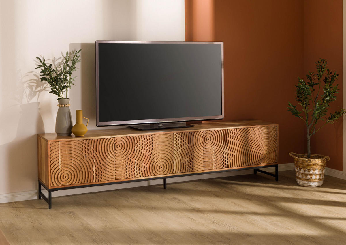 TV-BOARD Akazie 220x40x55 natur lackiert MARRAKESCH #106 - Naturfarben, Holz (220/55/40cm) - Massivmoebel24