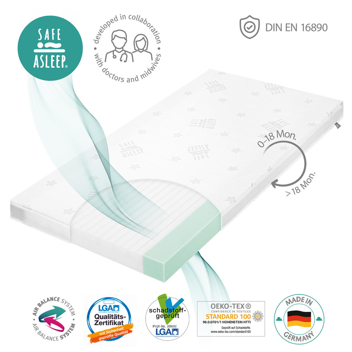 BABYBETTMATRATZE Air Balance PLUS 60 x 120 cm - Weiß, Textil (60/120cm) - Roba