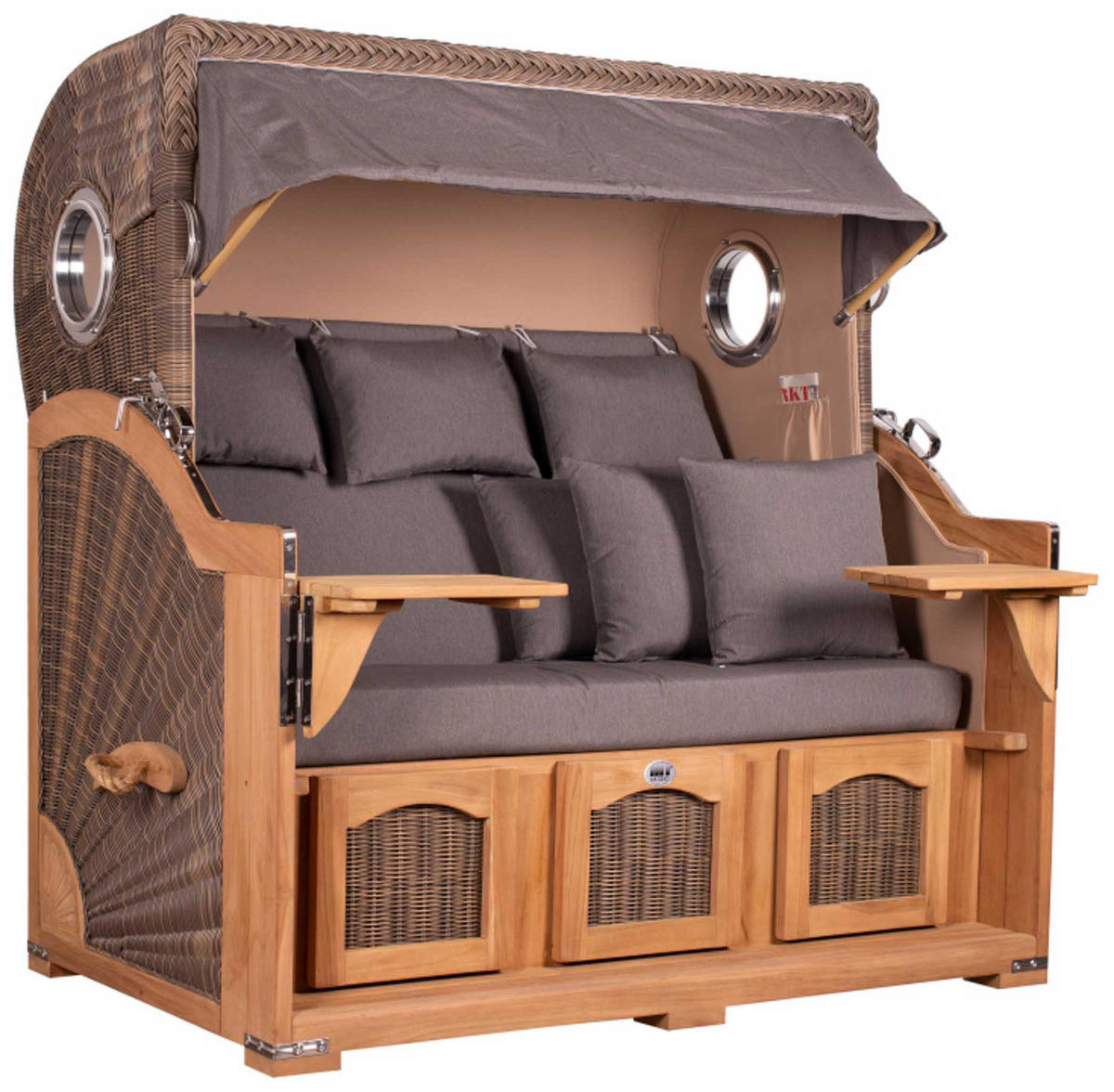 STRANDKORB XXL Düne Grande Teak PE Grey - Braun/Grau, Metall (170/170/95cm) - Mr. Deko