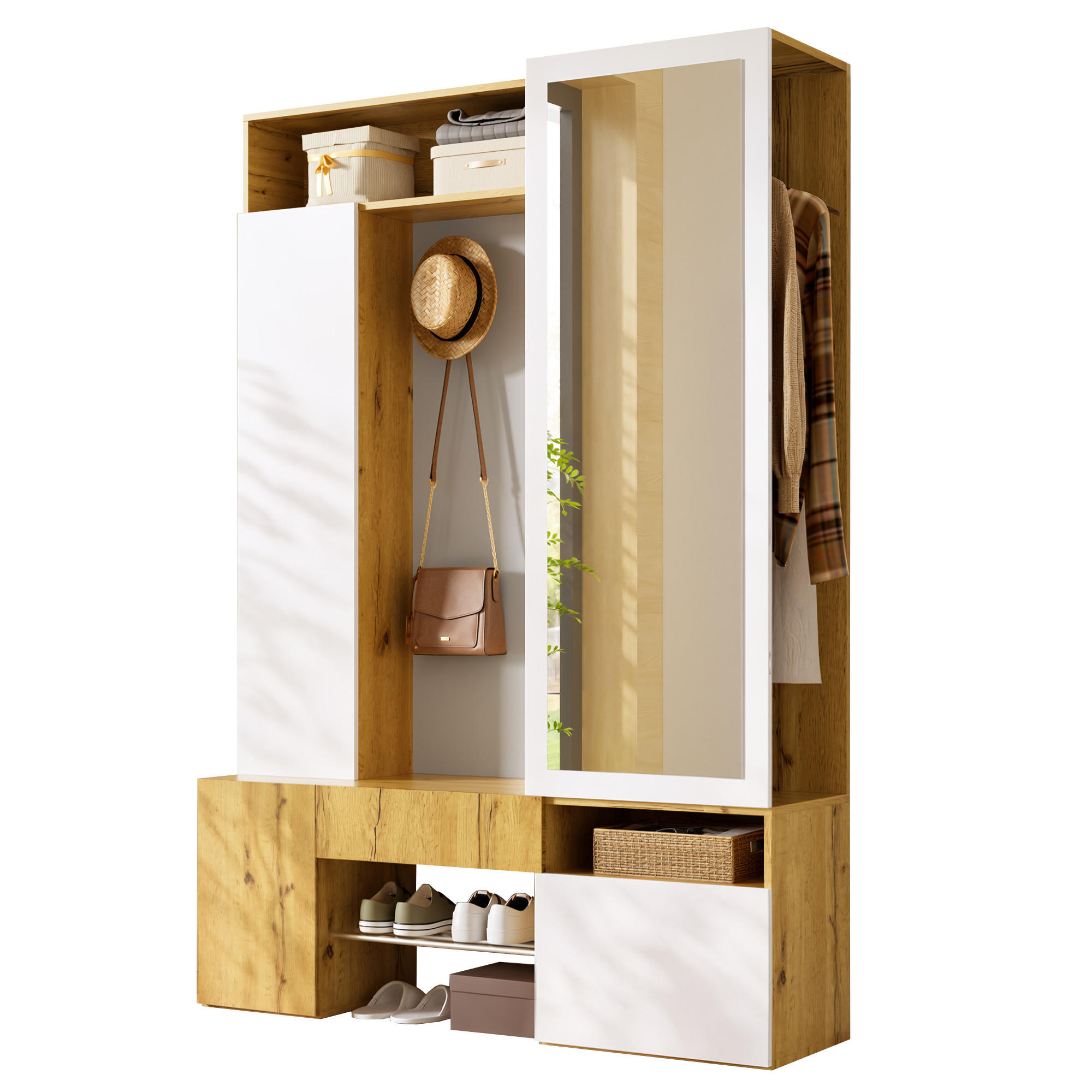 Flieks Garderobe Natur, Weiß 127x180.5x35 cm