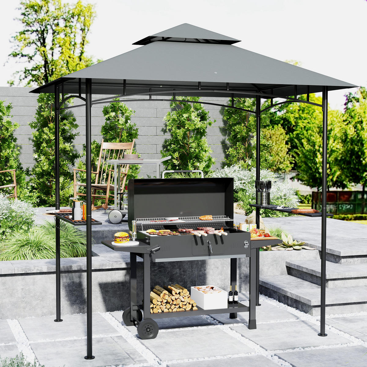 GRILLPAVILLON 240 x 150 x 258 cm Dunkelgrau - Grau, Metall (150/258/240cm) - ComfortXL