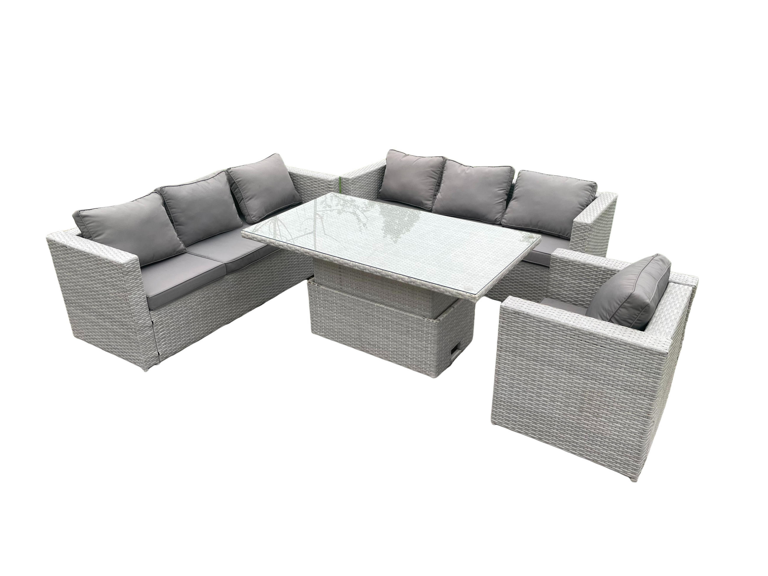 GARTENMÖBEL SET Polyrattan Helles Grau 7-Sitzer - Hellgrau, Metall - Fimous