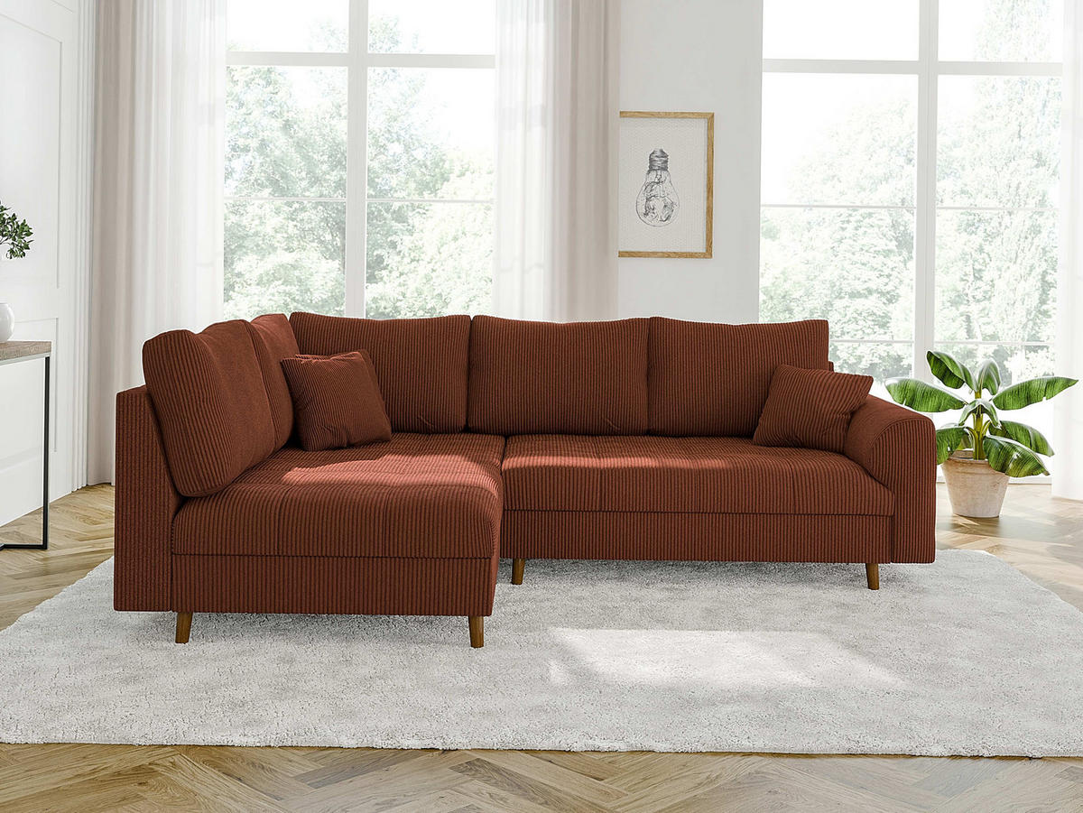 ECKSOFA Alma Terrakotta Cord - Ottomane links - Terracotta/Braun, Holz/Textil (231/161cm) - S-Style Möbel