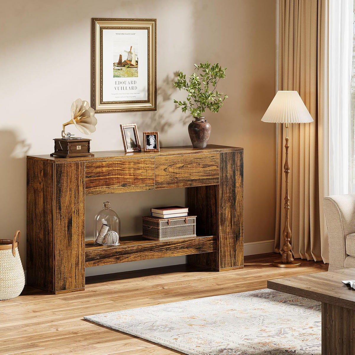 KONSOLENTISCH Holzoptik Braun mit 2 Schubladen 140×30 cm - Ahornfarben, Holzwerkstoff/Metall (30/140/85cm) - Quality Elegance