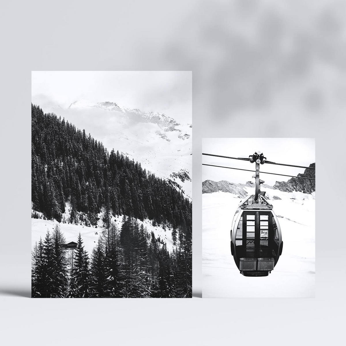 POSTER Set Mit 6 Schwarzweiß Berg Wandbild A3 & A4 Rahmenlos - Klar, Papier (29/3cm) - Nacnic