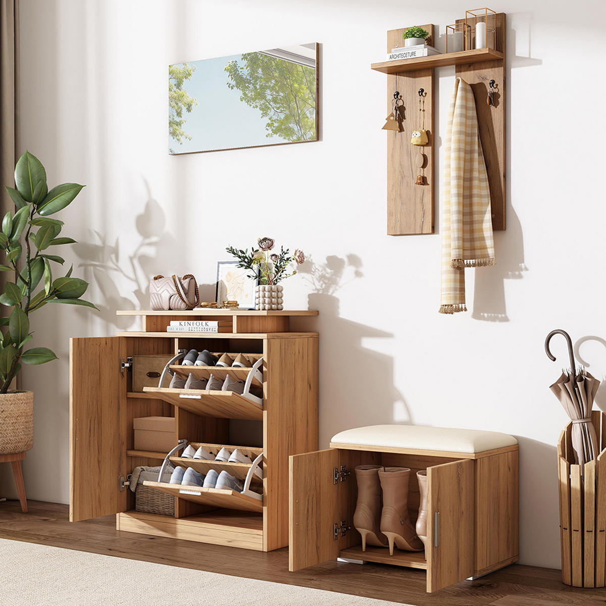 GARDEROBE in B140× T35 × H133 cm,Naturfarben - Naturfarben, Holz/Holzwerkstoff (35/133/140cm) - KOMHTOM