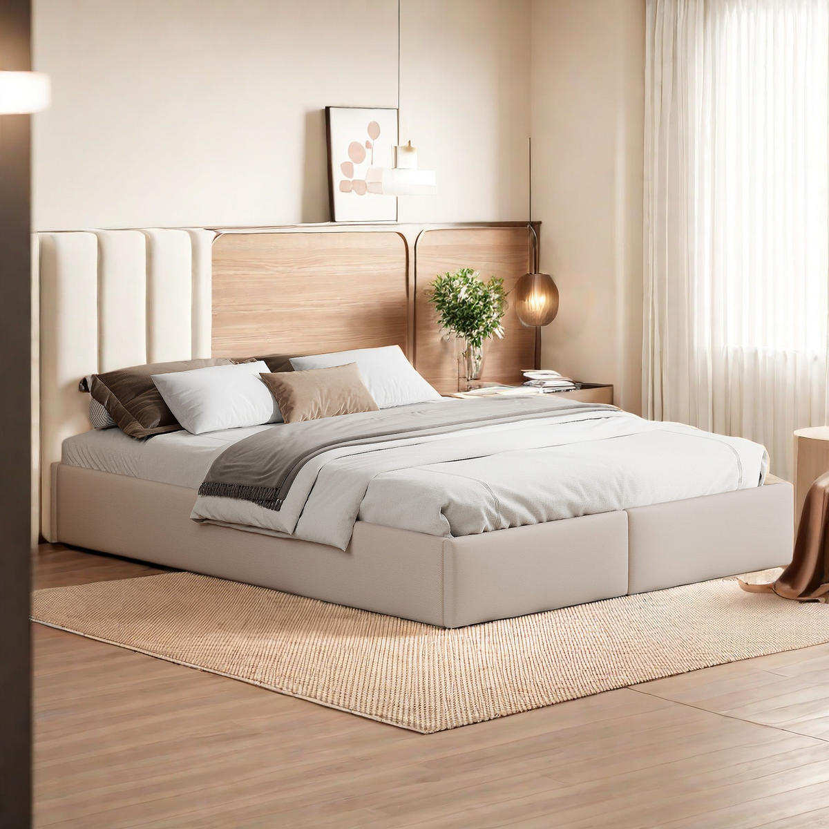 PLATTFORMBETT 140x200 Beige 2 Schubladen stabil - Beige, Metall (140/200cm) - SHOPENTRA