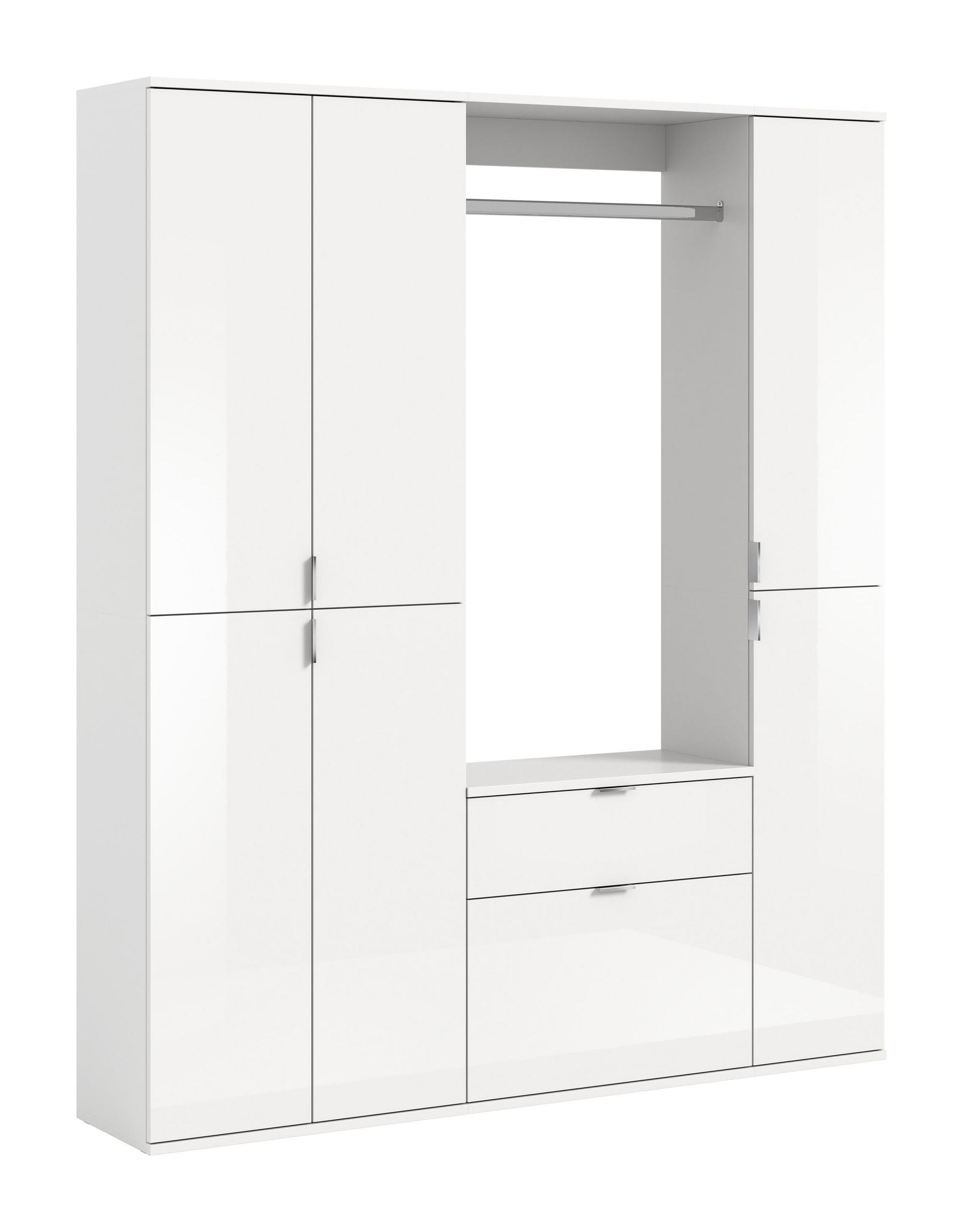 GARDEROBENKOMBINATION 4tlg. Projekt X Garderobe in weiß Nb. und weiß hochglanz B/H/T: 152x193x34 cm - Weiß, Holzwerkstoff (152/193/34cm)