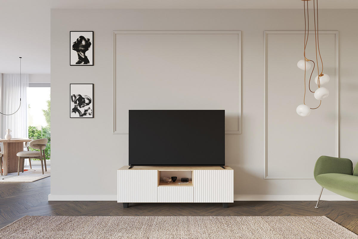 LOWBOARD NOA-2-S 140x50x41 cm - Artisan / Weiß - Schwarz/Weiß, Holzwerkstoff (140/50/41cm) - ALTDECOR