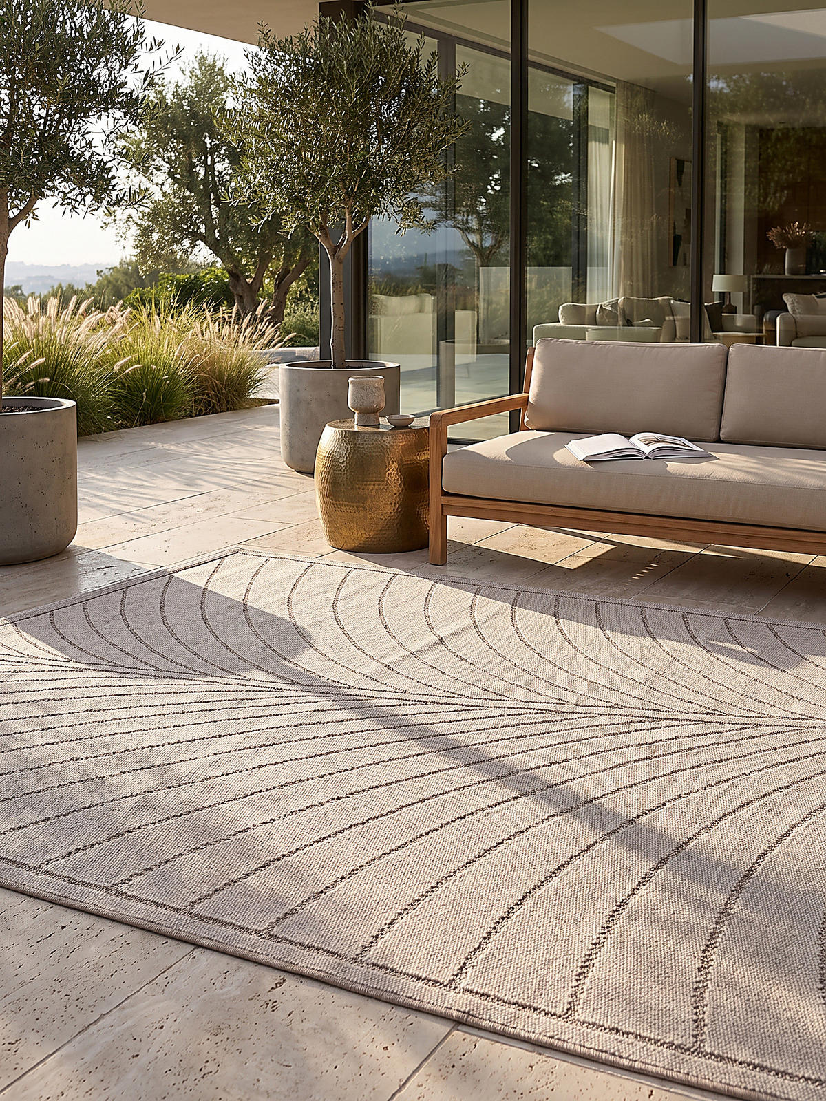 TEPPICH Outdoor, Fußbodenheizung-geeignet, mit Blattmotiv, aus Polypropylen, ENGADIN in Beige, 140 x 200 cm - Beige, Textil (140/200cm) - KADIMA DESIGN