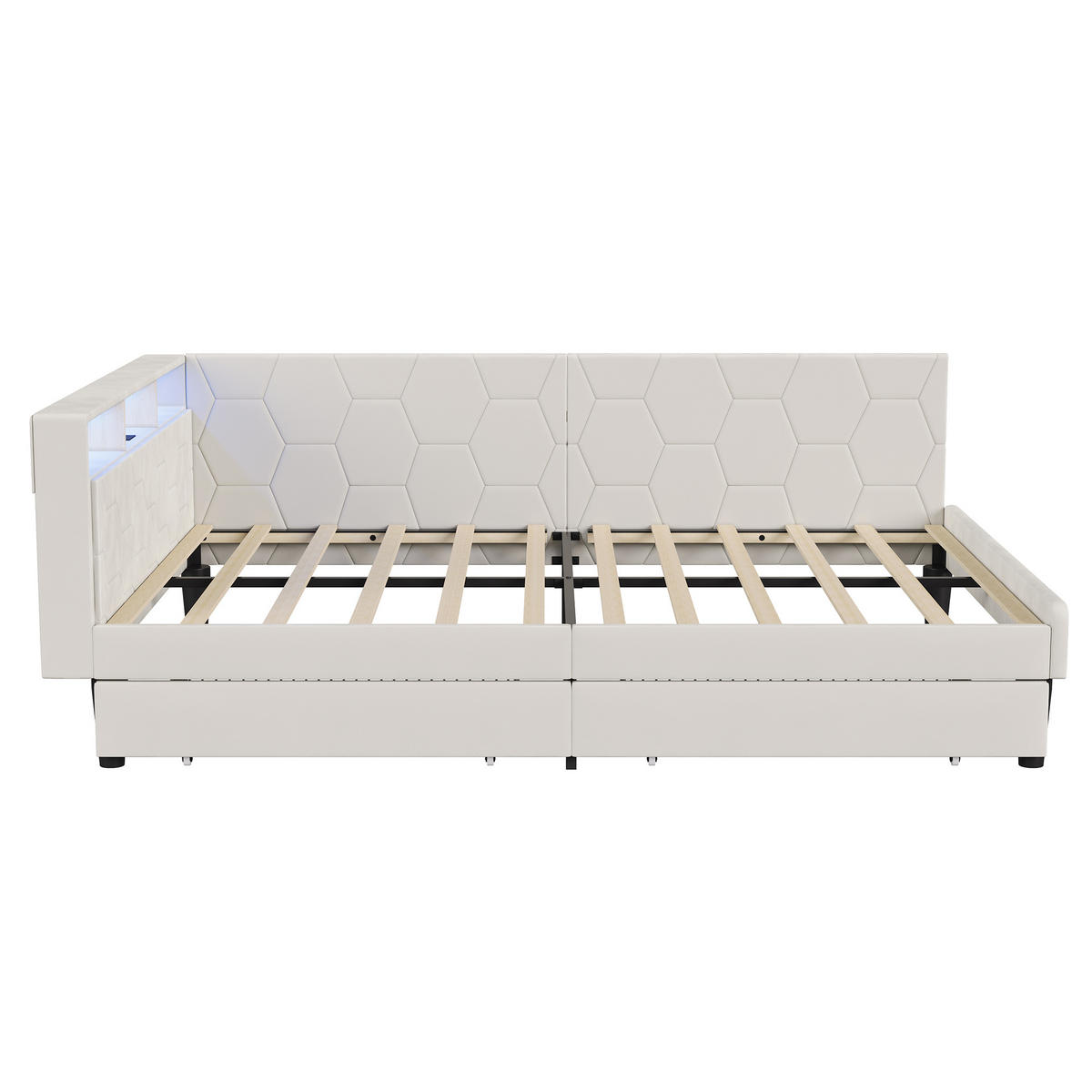 POLSTERBETT 140x200 cm LED USB Schubladen Lattenrost beige - Beige, Holz (140/200cm) - Fortuna Lai