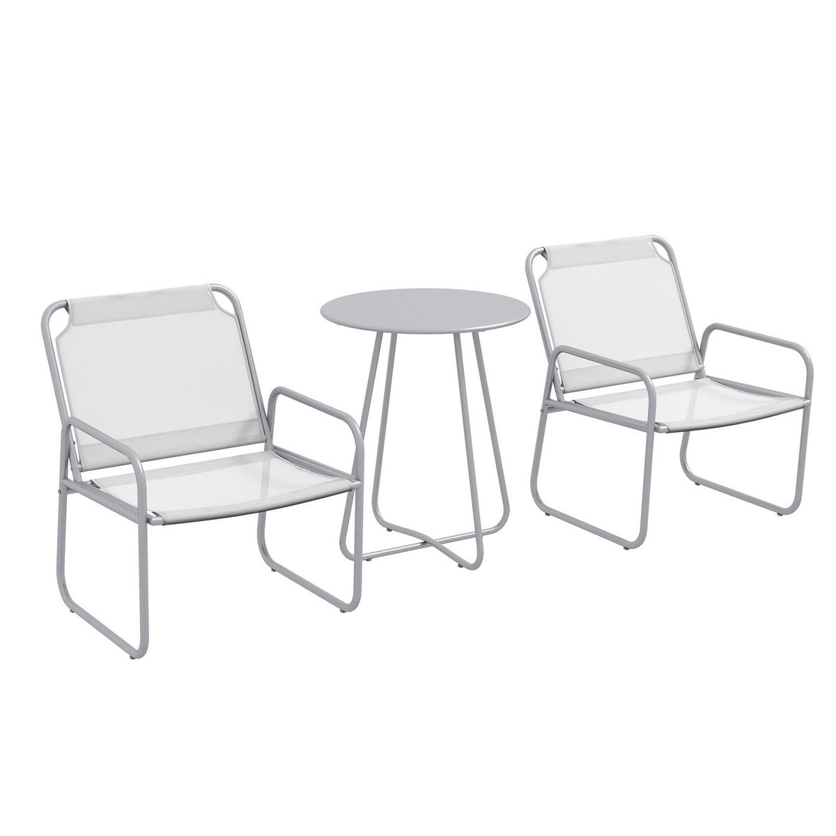 GARTENMÖBELSET DE-07310 3-teilig, 2 Stühle + runder Tisch Hellgrau - Grau, Metall - ComfortXL