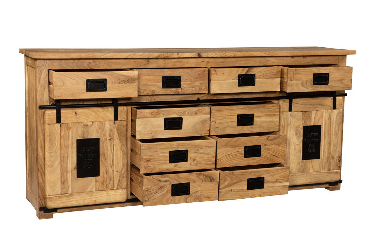 SIDEBOARD LIBRO - Beige/Naturfarben, Akazienholz/Holz (200/90/45cm) - SAM