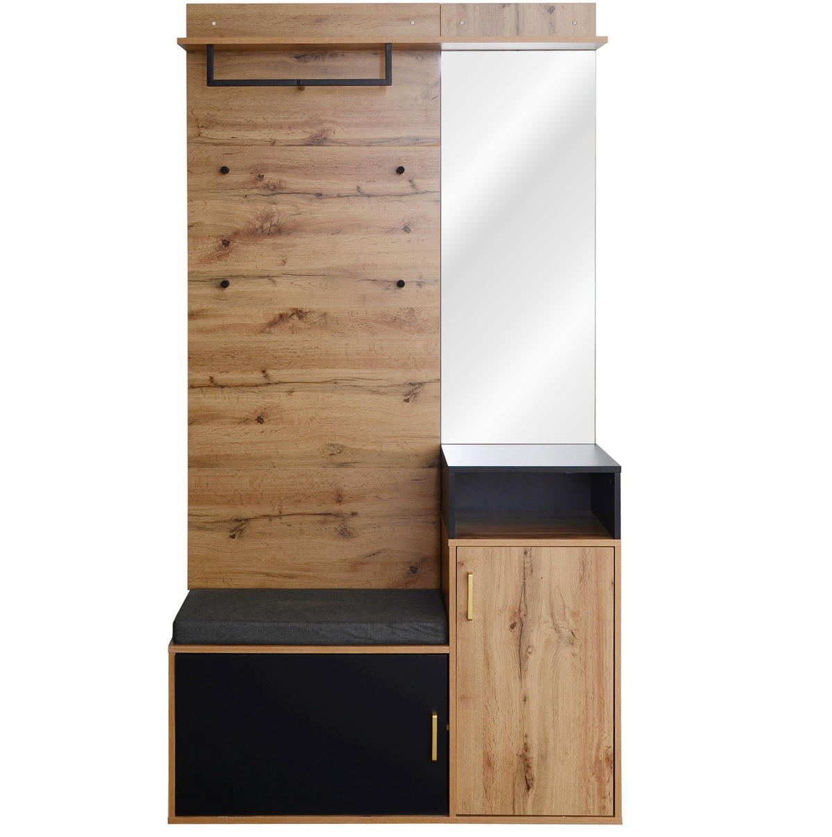 GARDEROBEN-SET mit Spiegel und Schuhschrank 105 x 40 x 191,5 cm Schwarz - Schwarz, Holzwerkstoff (38.5/190/104cm) - Beauniv