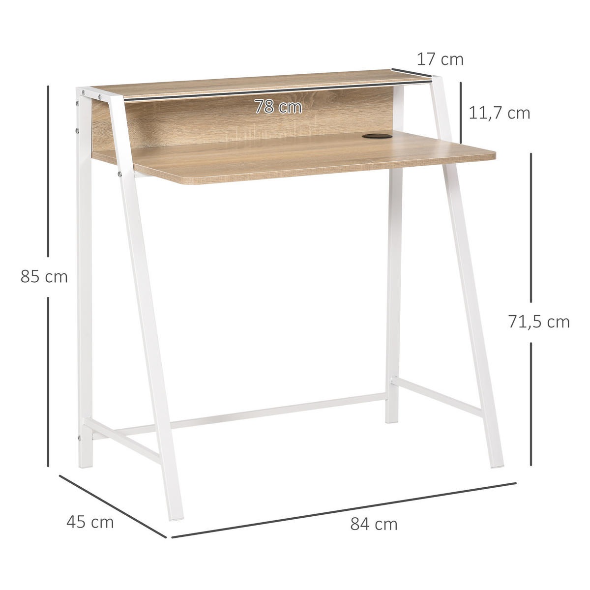 SCHREIBTISCH, MDF, Eisen, Weiß+Eiche - Weiß, Kunststoff (84/45/85cm) - HOMCOM
