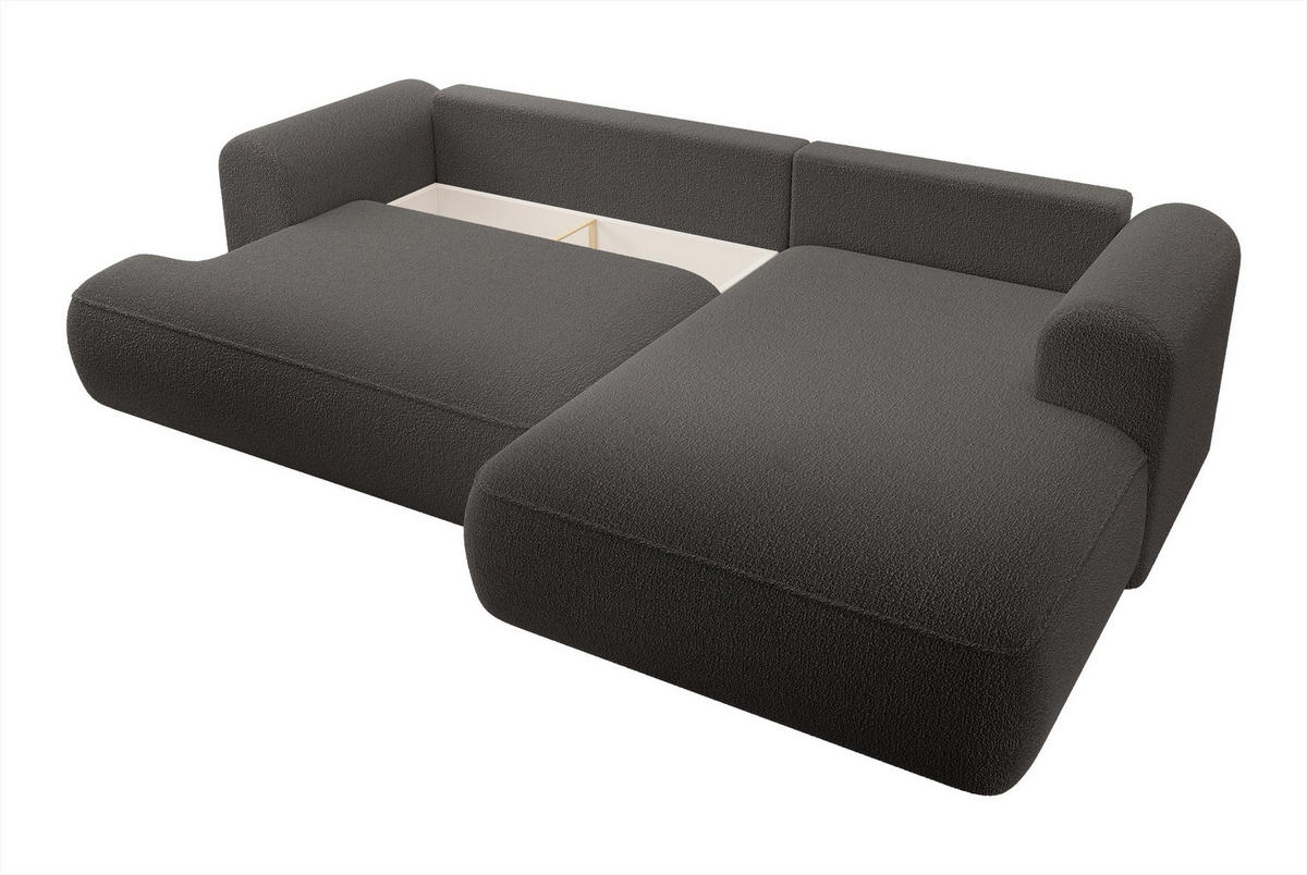ECKSOFA Ovo Dunkelgrau Boucle - Dunkelgrau/Schwarz, Kunststoff/Textil (260/165cm) - Selsey