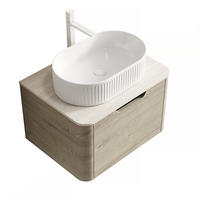 WASCHTISCHKOMBI 60x46x50.2cm Beige/Weiß mit ovalem Keramikbecken & Travertin-Arbeitsplatte - Creme, Keramik (60/50.2/46cm) - Modfu