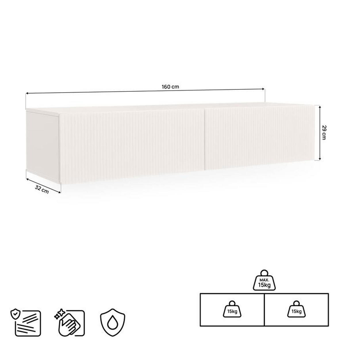 TV-MÖBEL 160 cm beiges, wandmontiertes mit Lattenrost - LEYA - Beige, Holzwerkstoff (160/29/32cm) - Sicaan