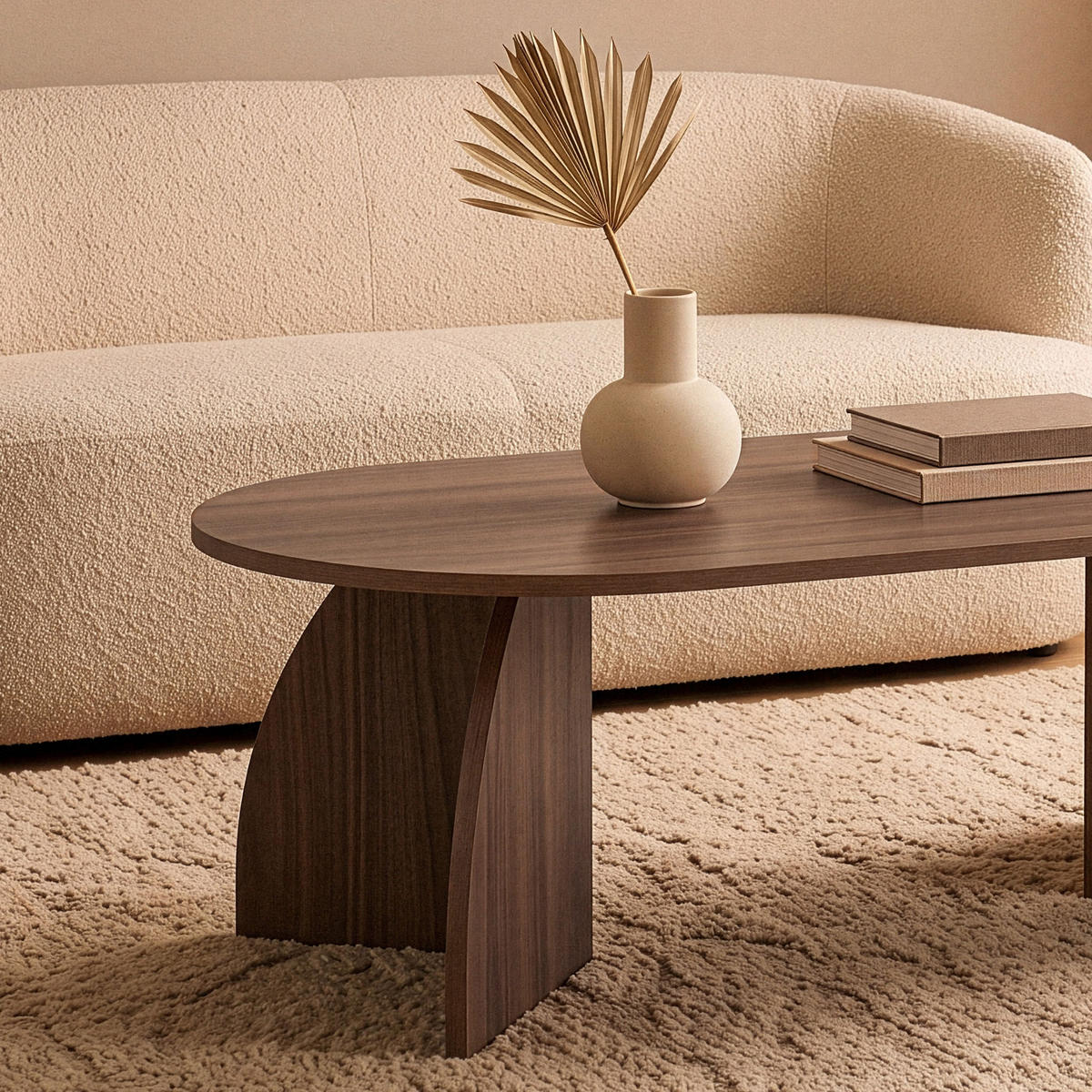 COUCHTISCH mit ovaler Tischplatte und geschwungenen Beinen 120/60/40 cm - Naturfarben, Holzwerkstoff (120/60/40cm) - Calicosy