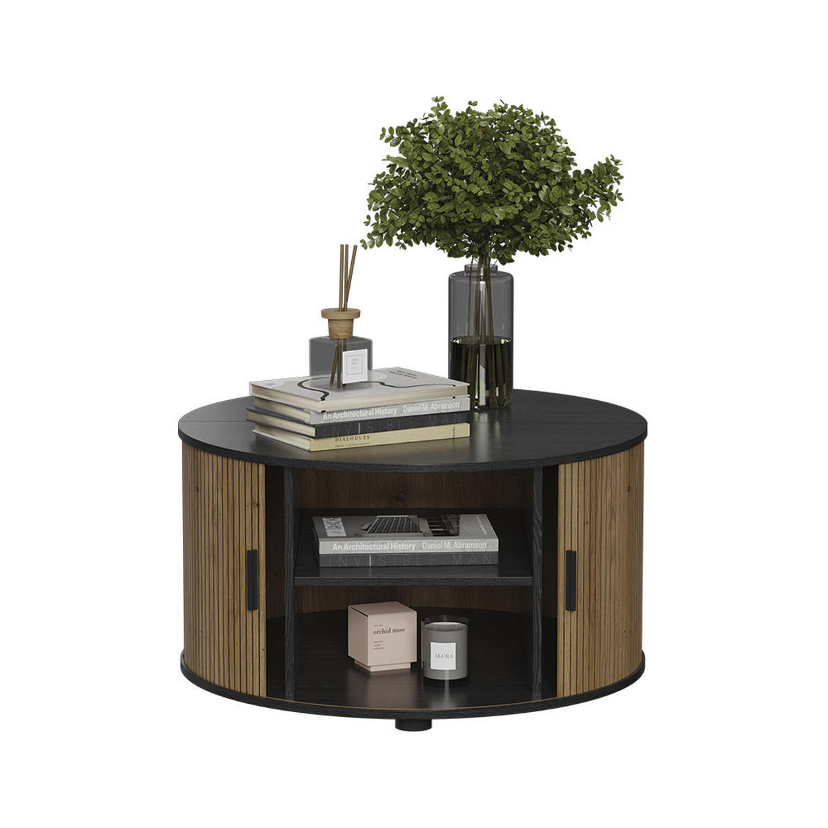 COUCHTISCH Selva Eiche/Schwarz 80 x 80 cm mit Schiebetür - Eichefarben, Holzwerkstoff (80/80/45cm) - Vicco