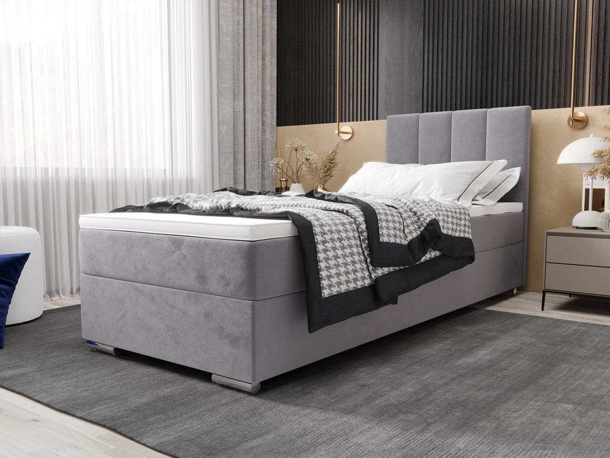 BOXBETT ZILANO 2 mit Matratze H3 und Topper 80x200 Itaka 50 - Hellgrau, Holz/Textil (80/200cm) - Bedante