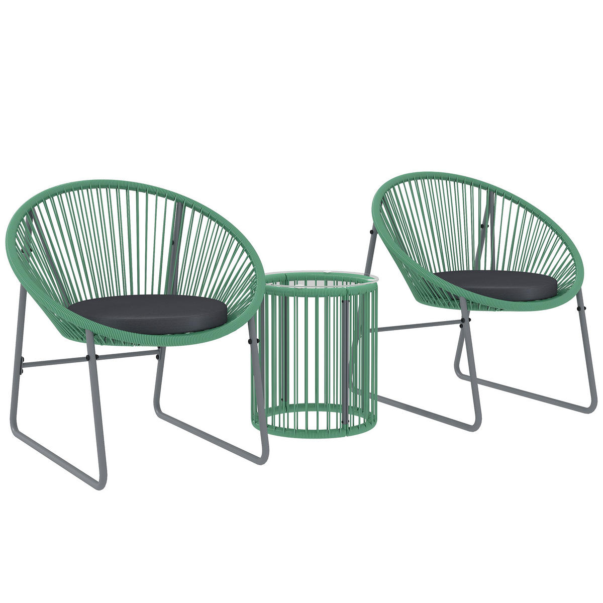 OUTDOOR-MÖBELSET DE-06719 3-teilig, Glastisch Grün - Grün, Kunststoff/Metall - ComfortXL