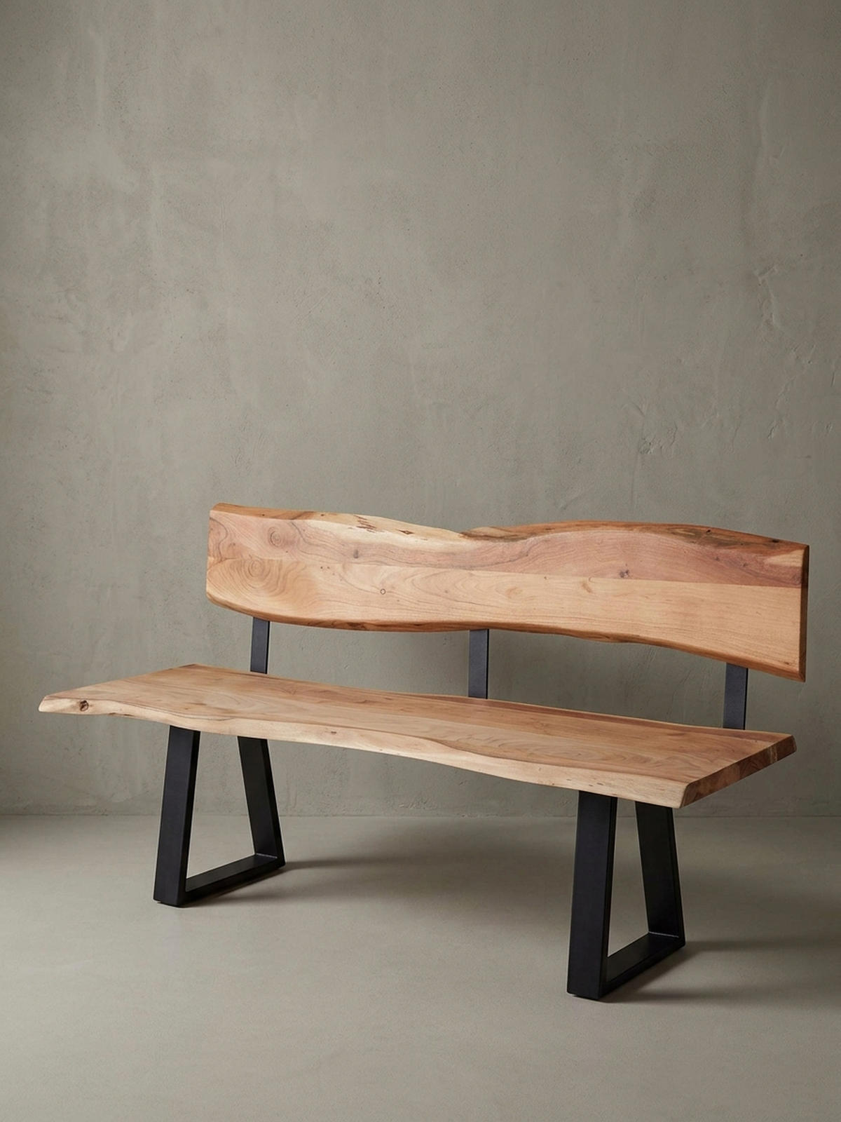 ESSZIMMERBANK Landhausstil Baumkante Akazienholz, Beige 180x60x84 cm - Beige/Schwarz, Holz/Metall (180/84/60cm) - KADIMA DESIGN