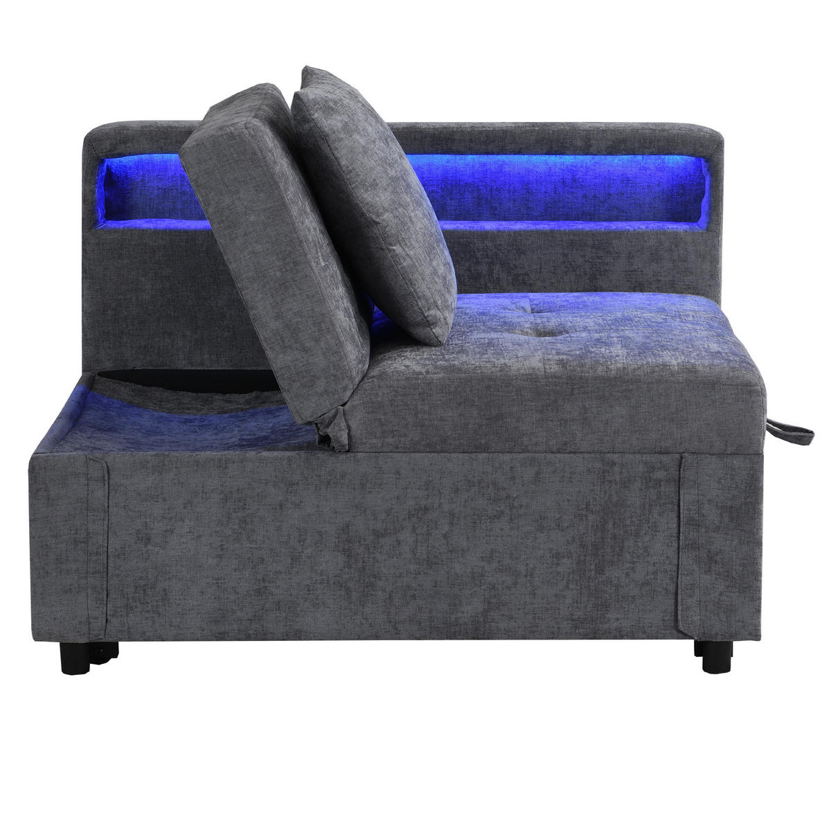 SCHLAFSOFA aus Leinenstoff 177x68x65 cm Hellgrau mit 3-in-1-Funktion, LED-Beleuchtung, USB-/Typ-C-Anschluss - Hellgrau, Leder (68/65/177cm) - Modfu