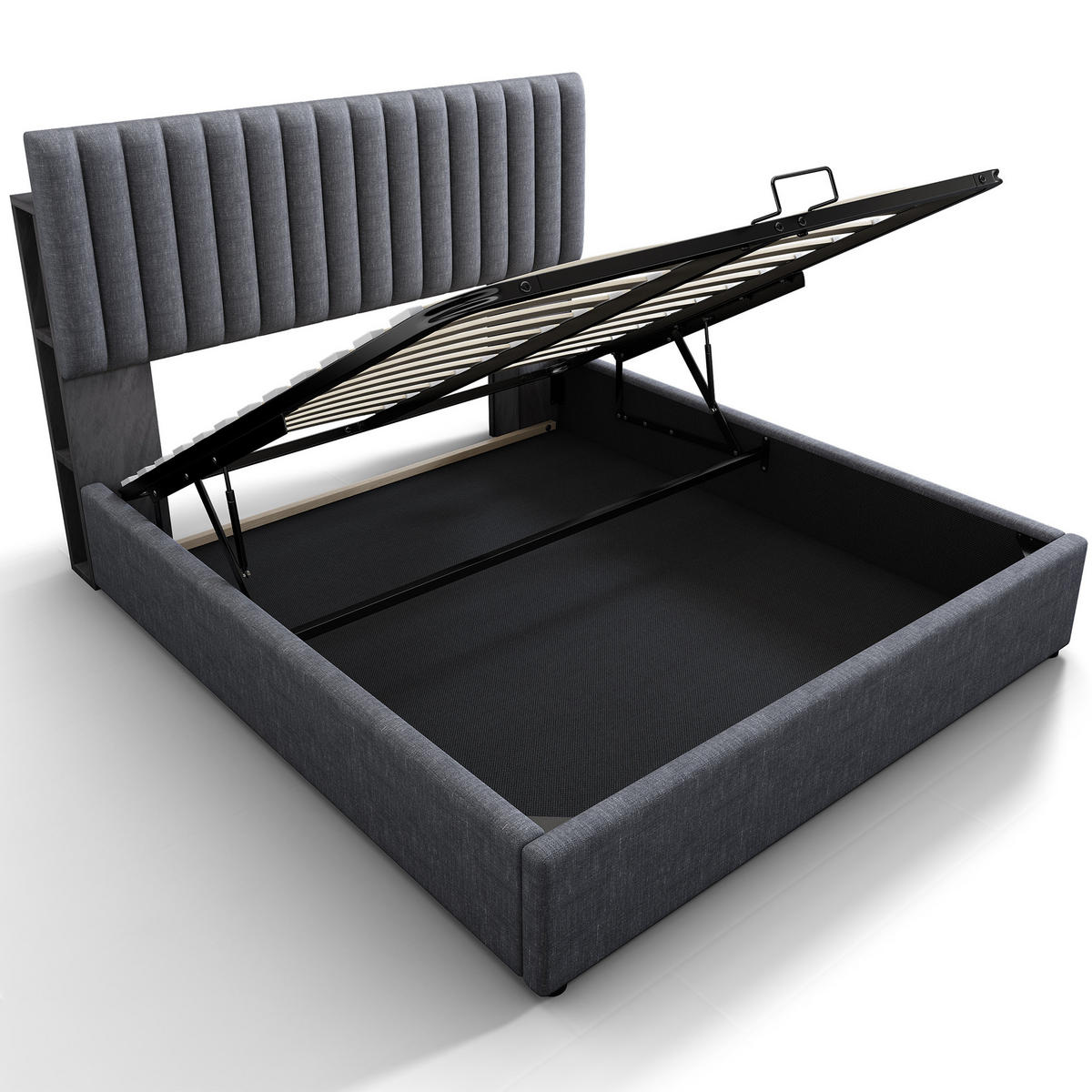 POLSTERBETT aus Leinen 140x200 cm in Grau mit LED & Matratze - Grau, Textil (140/200cm) - Modfu