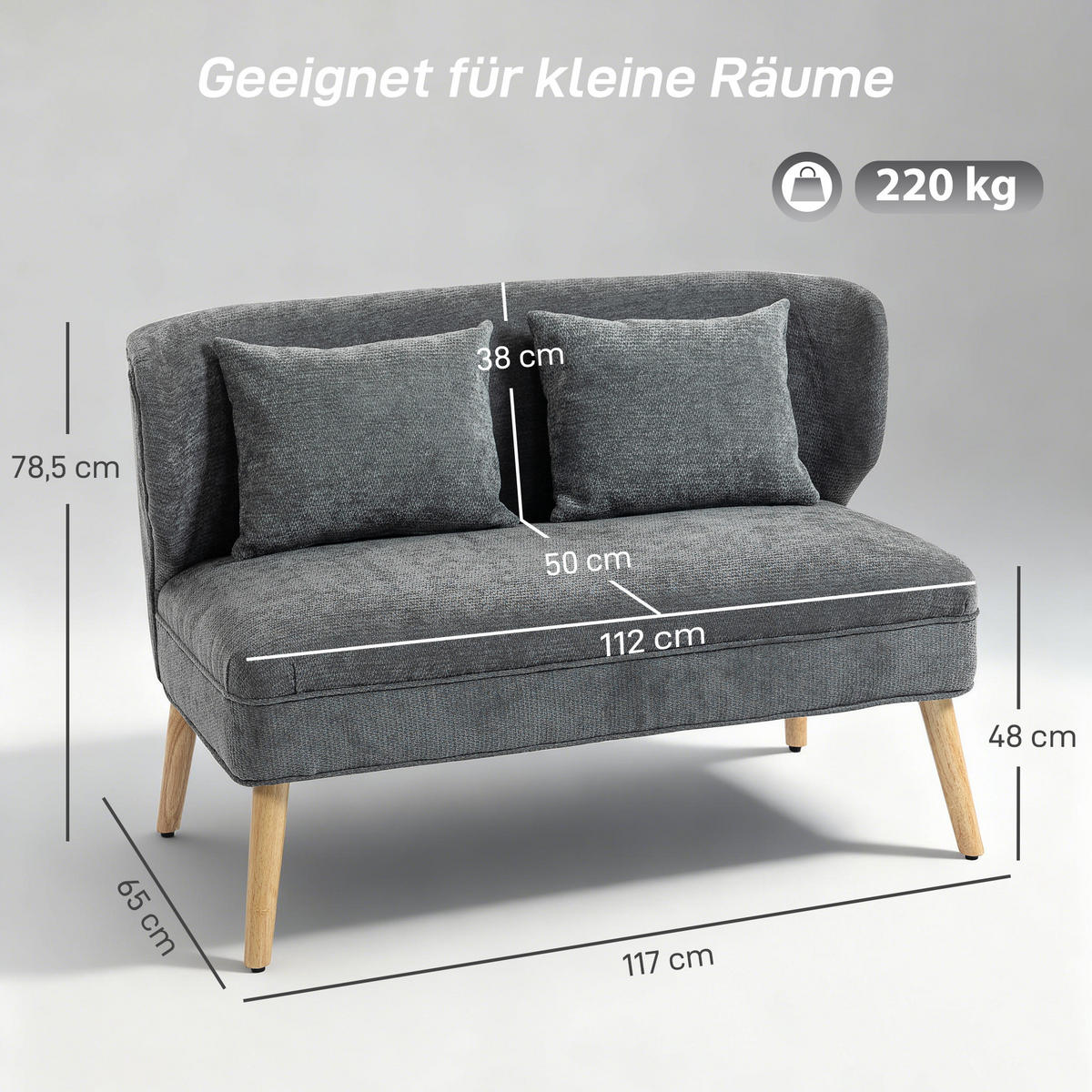 2-SITZER Sofa Grau 117.0/65.0/78.5 cm - Grau, Textil (65/78.5/117cm)