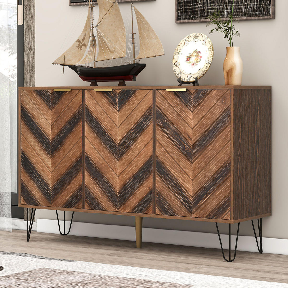 SIDEBOARD mit 3 Türen 120 cm Particle Board Natural - Braun, Holzwerkstoff (120/76.5/38cm) - Meubliv
