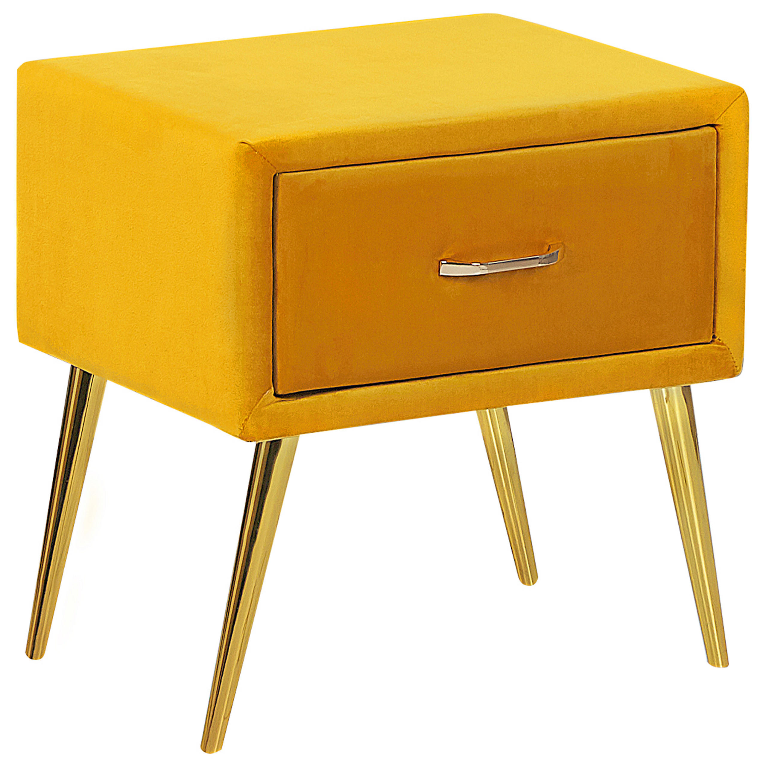 NACHTTISCH Samtstoff gelb/gold 1 Schublade 38/46/49 cm Flayat - Gelb/Goldfarben, Textil (46/49/38cm) - Beliani