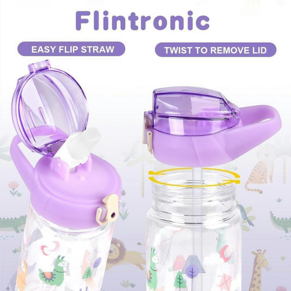 KINDER Trinkflasche mit Strohhalm 500 ml Lila Tier - Lila, Kunststoff (19/19cm)