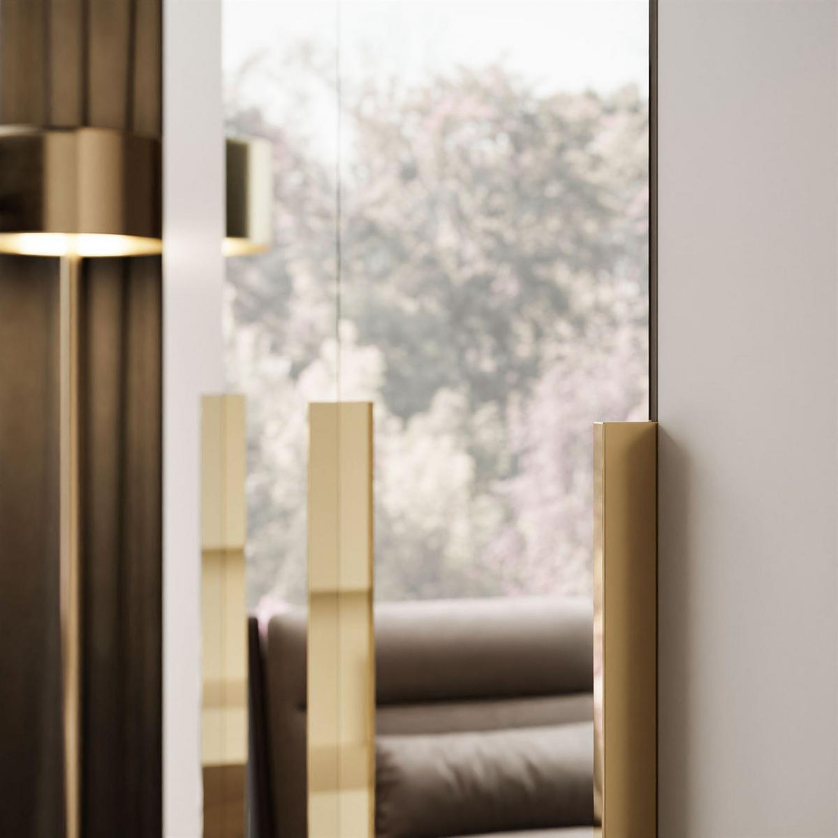 KLEIDERSCHRANK AURORA 4D mit Spiegel mit goldenen Griffen - Kaschmir/Goldfarben, Holzwerkstoff (200/213/57cm) - Lookway