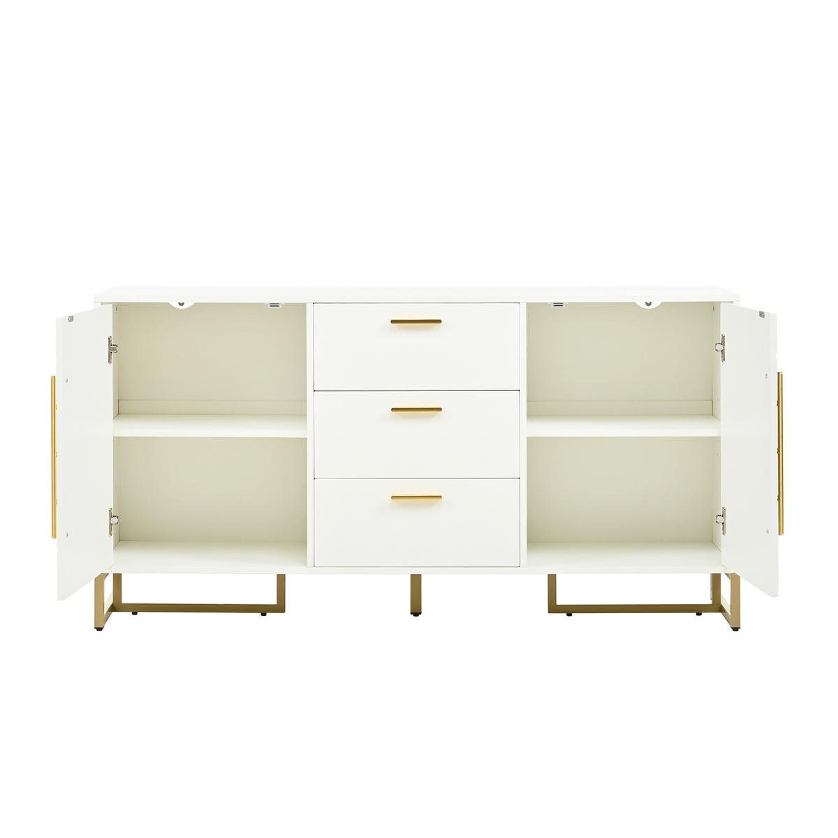 SIDEBOARD DE-38290 2 Türen und 3 Schubladen mit Fischgrätenmuster Weiß - Weiß, Holzwerkstoff (145/75/40cm) - ComfortXL