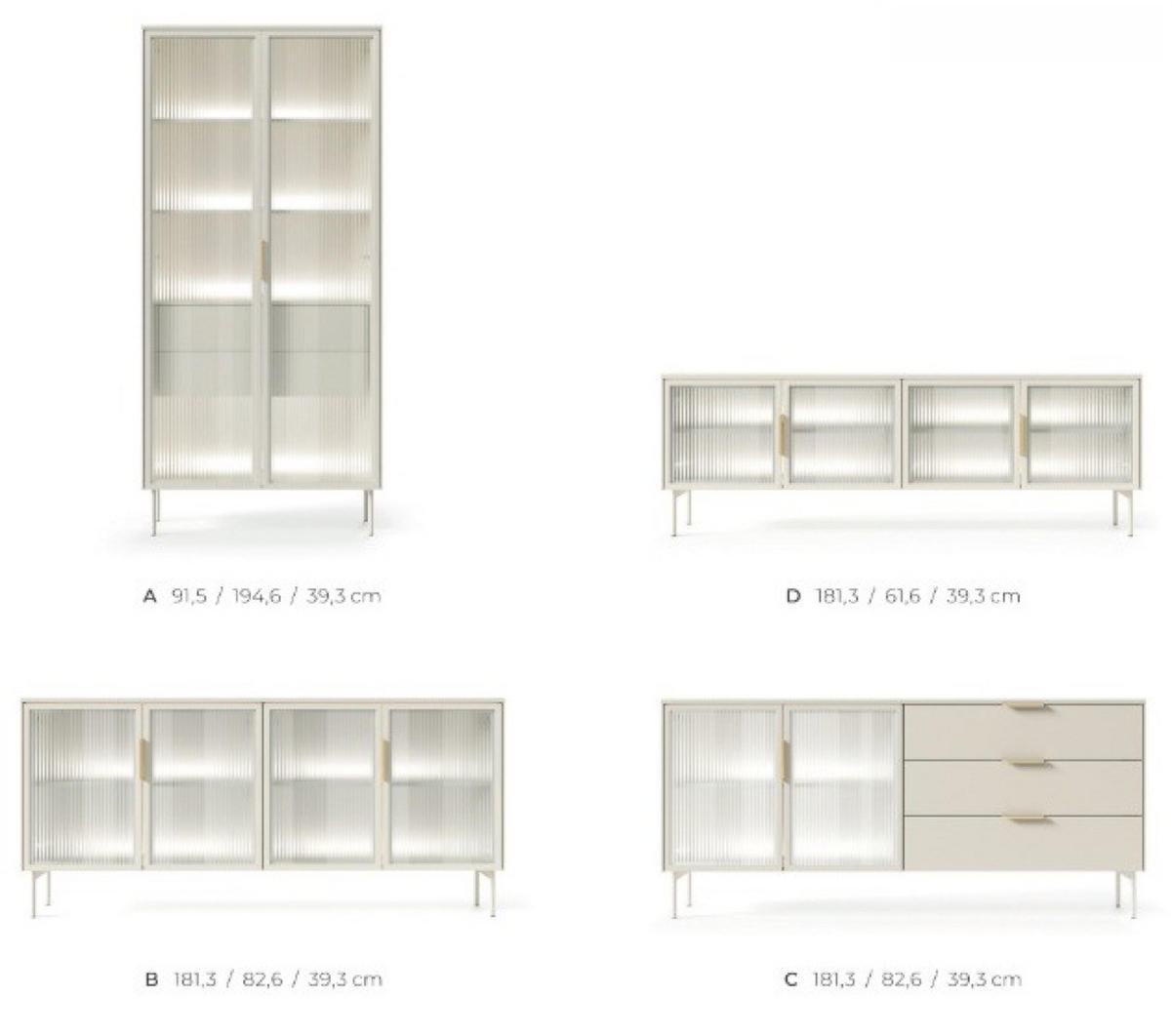 VITRINE Kaschmir LUMIN Hoch 2D2S LED - Beige, Holzwerkstoff (91.5/194.6/39.3cm) - Sepro Meble