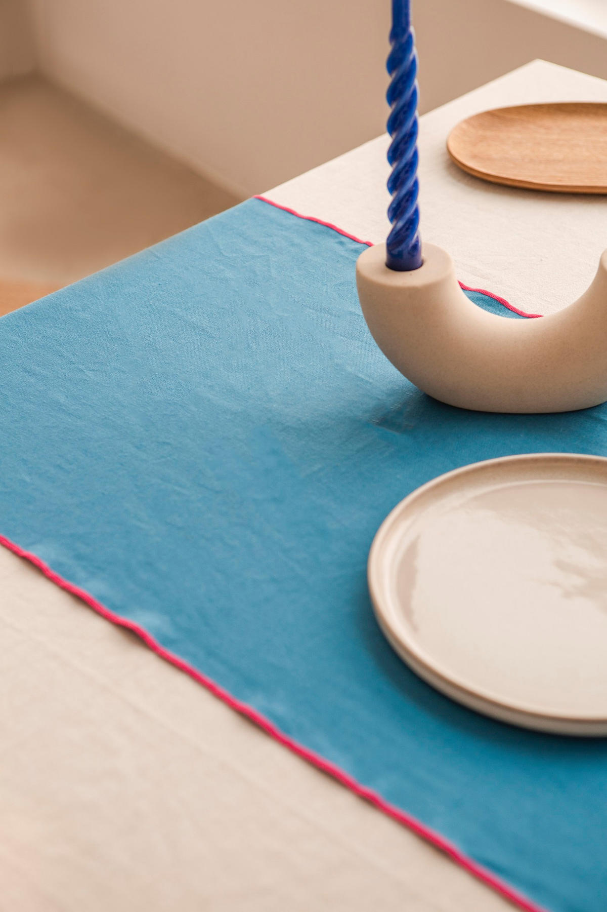 TISCHET 8-teilig, 100% Leinen, blau und lila SET CONTRAST EDGE - Blau, Textil (40/130cm) - RNT By Really Nice Things