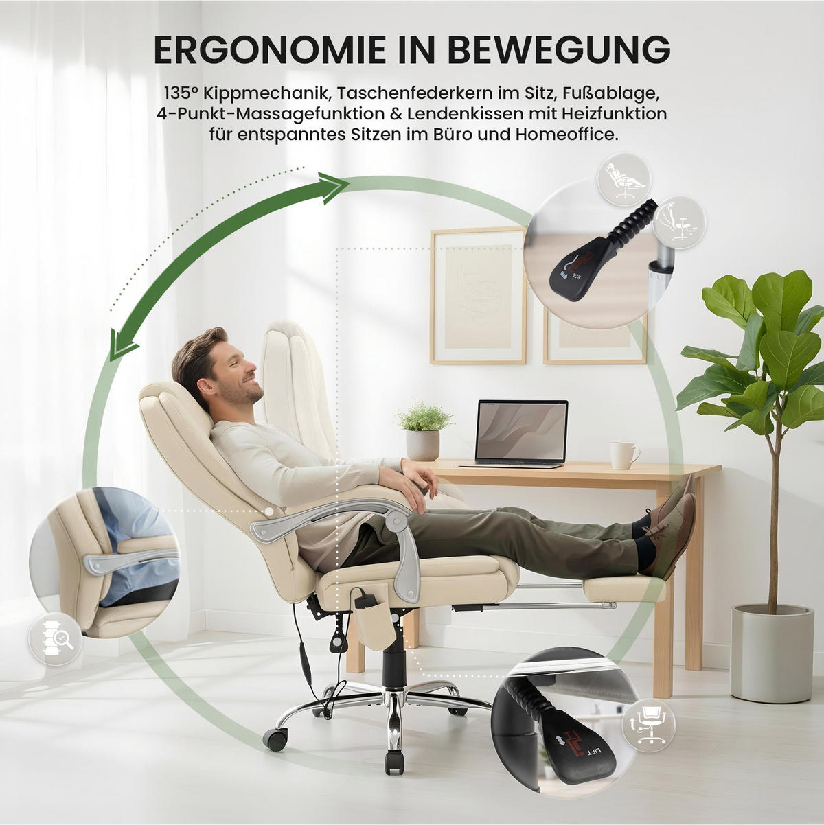 CHEFSESSEL Lederlook Creme - Chromfarben/Creme, Textil/Metall (67/110/70cm) - CLP