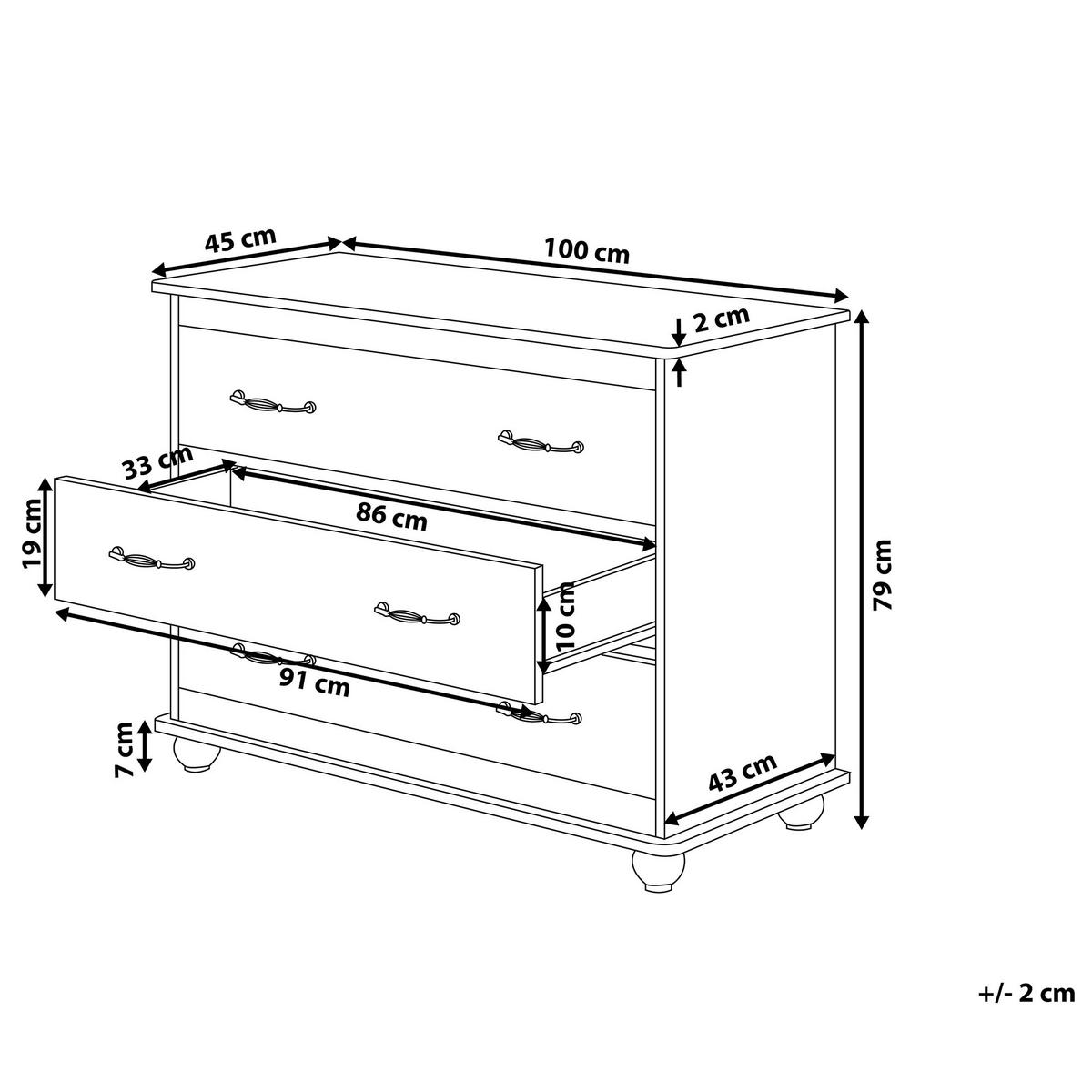 KOMMODE 3 Schubladen weiß/heller Holzfarbton Everett - Schwarz/Weiß, Holzwerkstoff (100/79/45cm) - Beliani