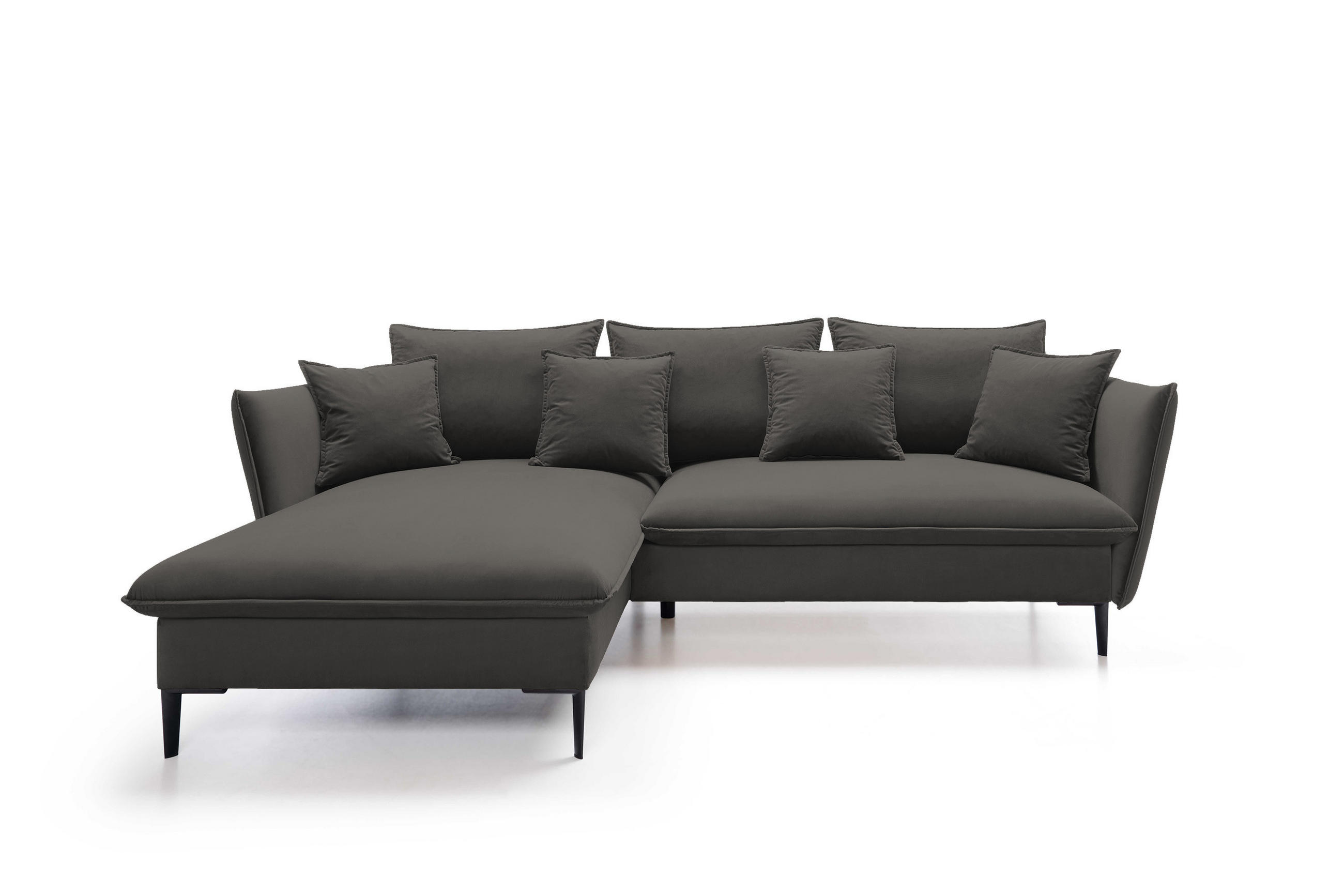 ECKSOFA GLOSS mit Schlaffunktion, Ottomane & goldenen Füßen – Samtsofa im GLOSSour-Stil mit Zierkissen, 258x167x91cm, Linke, SCHWARZ - Schwarz, Holz/Textil (167/258cm) - DomoHome