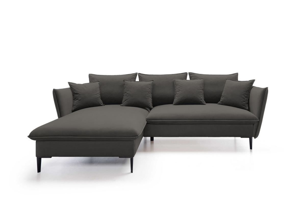 ECKSOFA GLOSS mit Schlaffunktion, Ottomane & goldenen Füßen – Samtsofa im GLOSSour-Stil mit Zierkissen, 258x167x91cm, Linke, SCHWARZ - Schwarz, Holz/Textil (167/258cm) - DomoHome