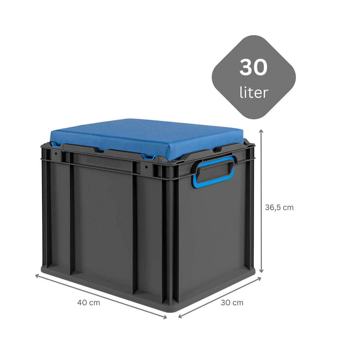 EUROBOX NextGen Seat Box Blau, HxBxT 36,5x30x40cm, 30 Liter, Griffe geschlossen, Schwarz - Schwarz, Kunststoff (30/36.5/40cm) - PROREGAL